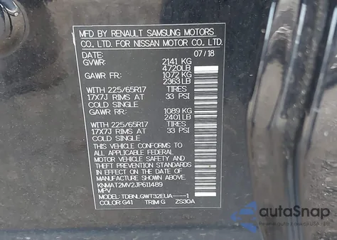 2018 Nissan Rogue Sv z USA, uszkodzony, nr VIN KNMAT2MV2JP611489